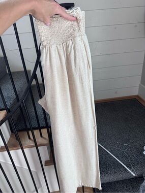 Smocked Waist Wide-Leg Jumpsuit - Cream